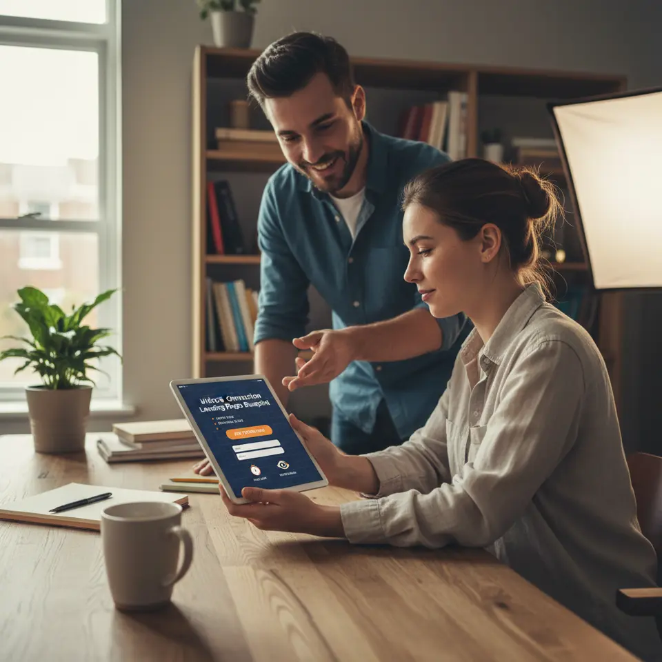 High-Conversion Landing Page Blueprint: a wireframe illustration of a mobile-responsive page featuring a bold headline at the top, concise benefit statements, a prominent call-to-action button above the fold, and a short form with minimal fields—highlighting fast load performance and clear visual hierarchy.